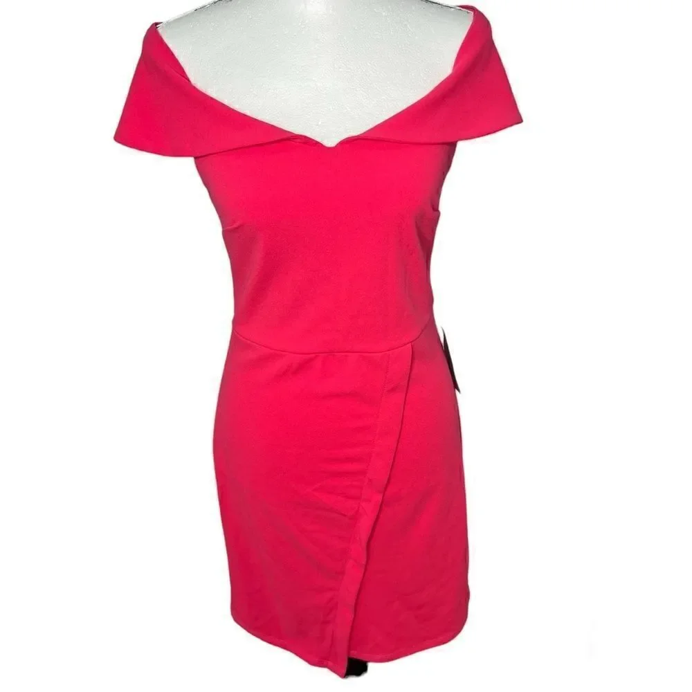 New! The Vanity Room Off the Shoulder Bodycon Barbiecore Pink Midi Dress Sz S